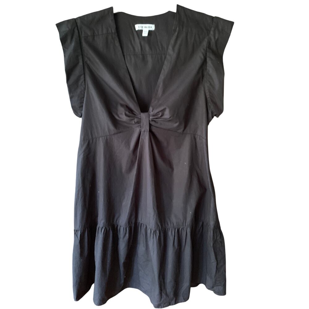 Steve Madden Black Dress Cap Sleeves Ruffle Skirt Vneck 100% Cotton Size XXL
